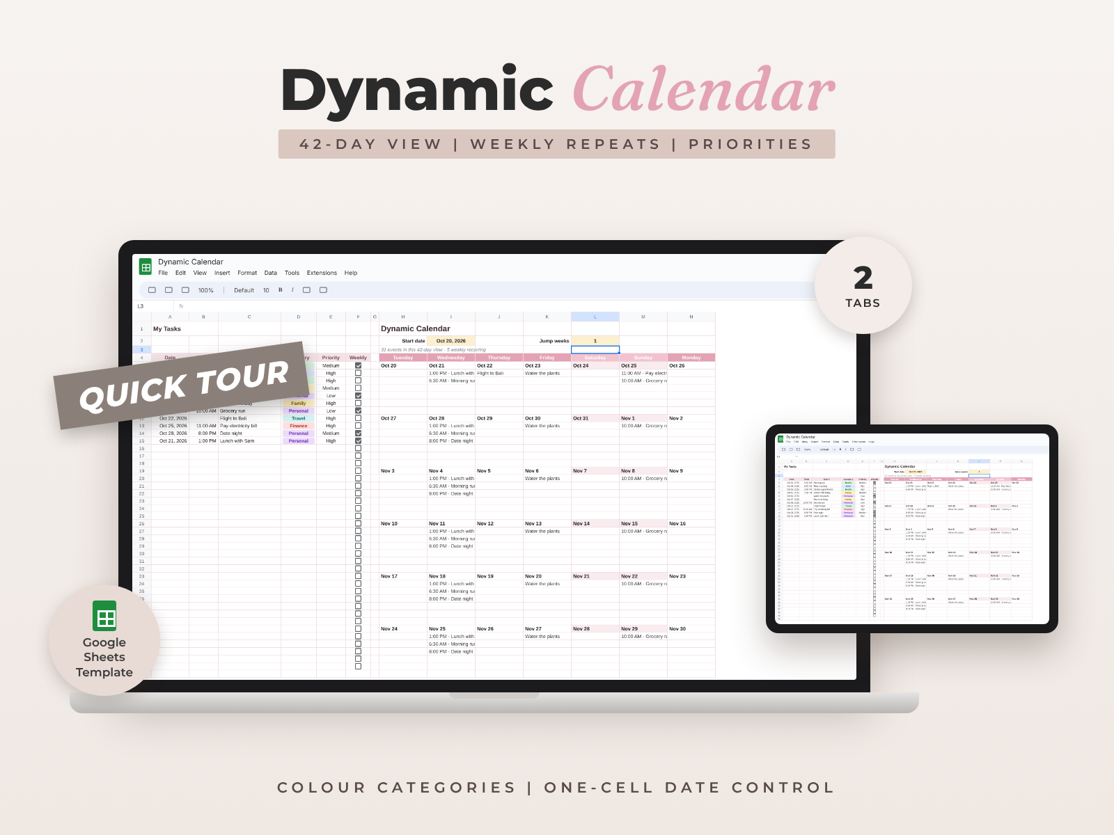Dynamic Calendar — Google Sheets template