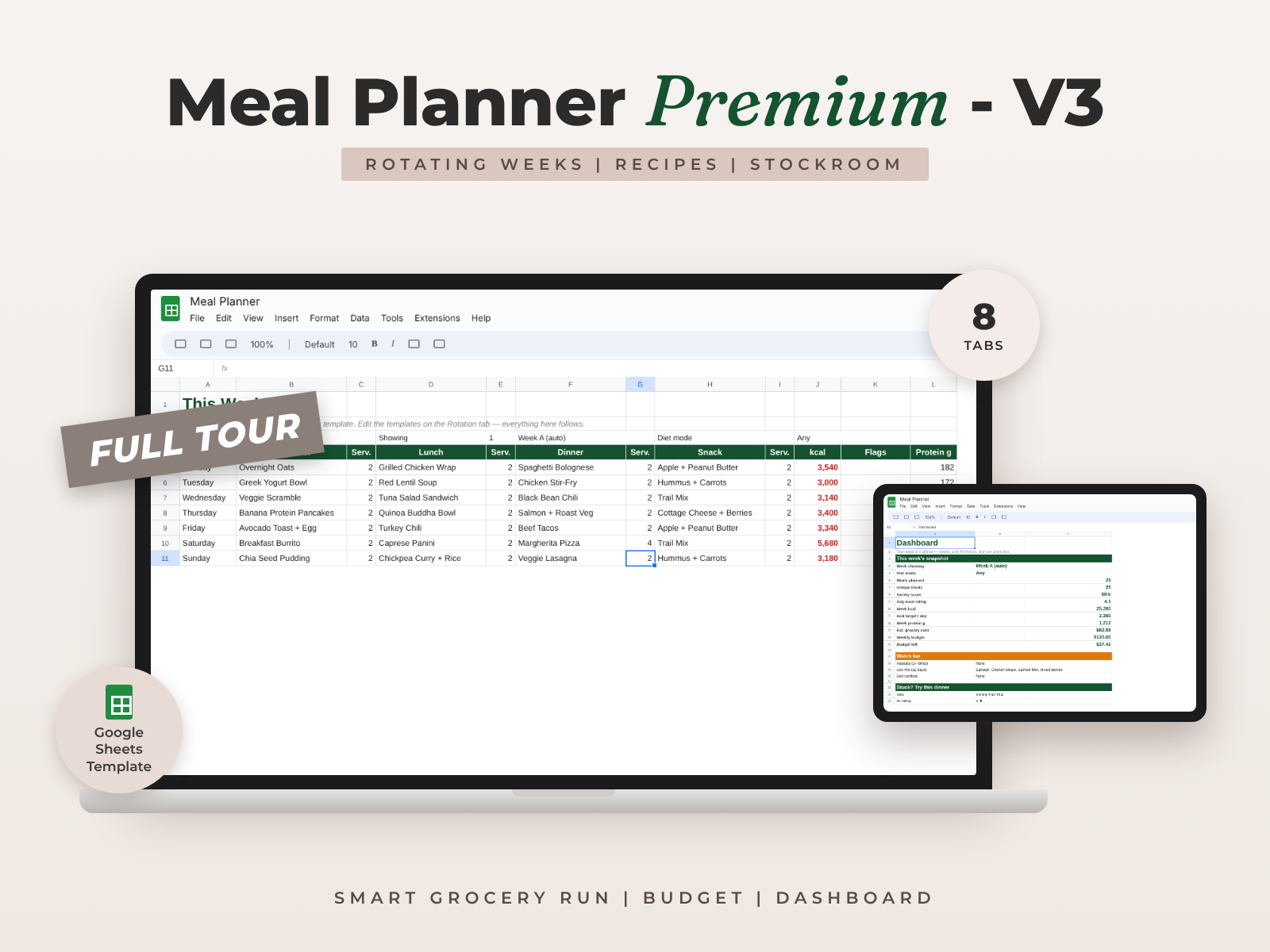 Premium Meal Planner — Google Sheets template