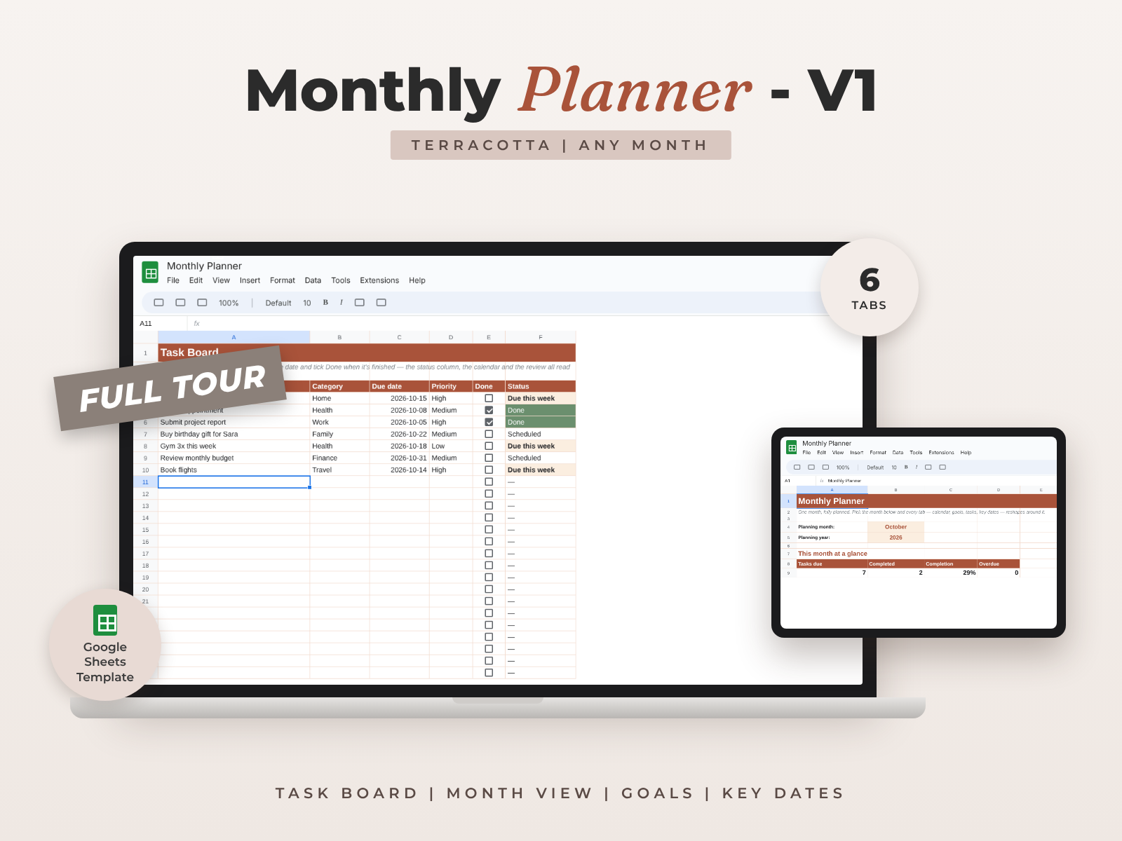Monthly Planner Pink — Google Sheets template